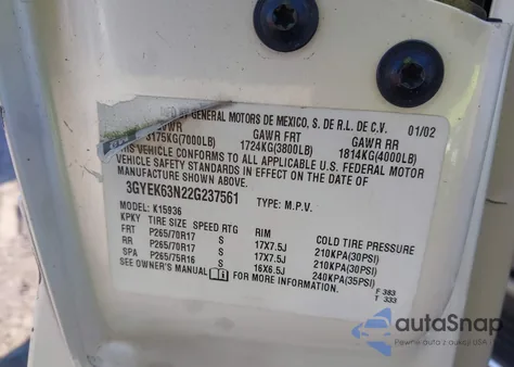 2002 Cadillac Escalade Ext Standard from USA, damaged, VIN 3GYEK63N22G237561